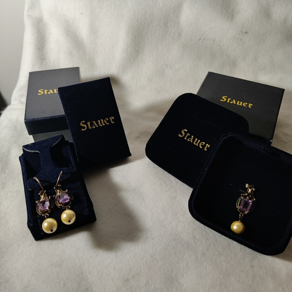 STAUER Amado  Antique Amethyst Pearl Drop Earrings and Pendant